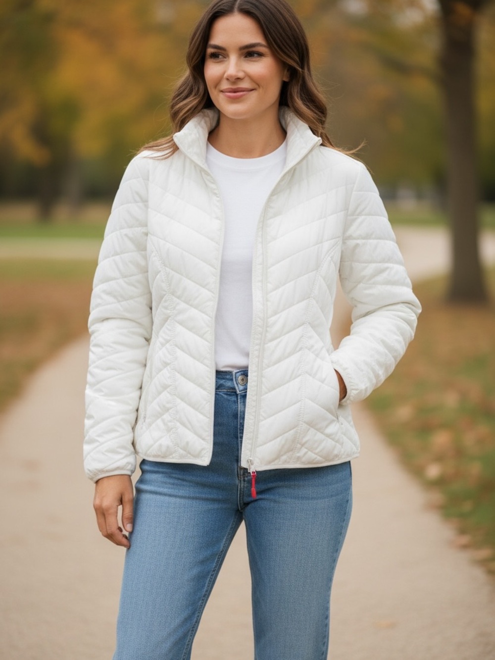 tek gear White Quilted Puffer Jacket - Women's Zip Front